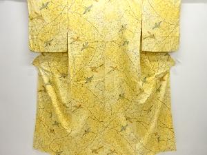 枝花に尾長鳥模様小紋着物